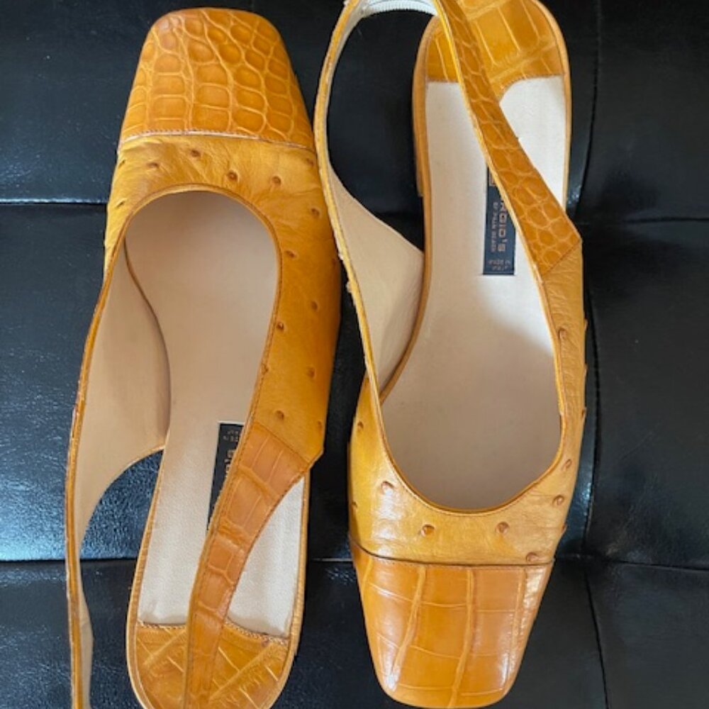 Giorgio's of Palm Beach Ostrich/Leather Chic Tan/Burnt Orange Women's Slingback
